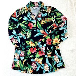Tommy Bahama Racquet & Paddle Floral 1/4 Zip Tropical Pullover Top Women's M